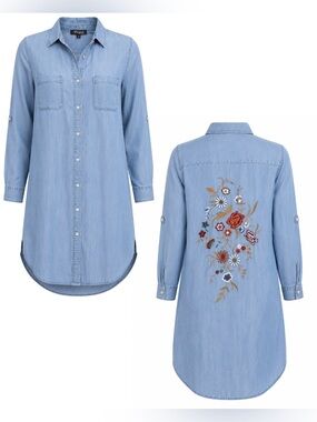 Papa Vancouver Lyocell Embroidered Denim Shirt Dress NWT Small